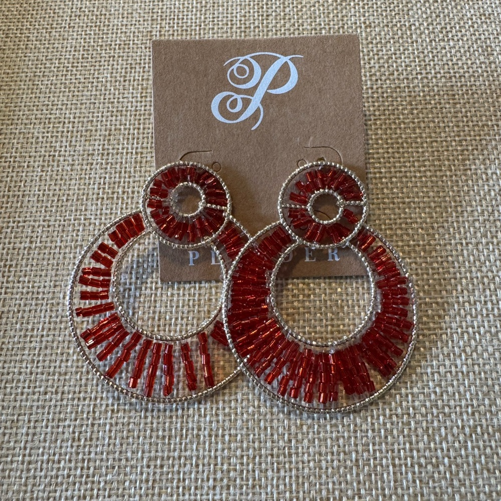 Plunder Red and Gold Beaded Hoop Earrings